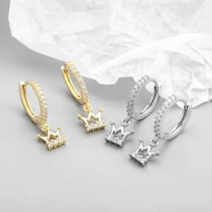 925 Sterling Silver Crown Huggie Hoop Earrings Gold and Silver